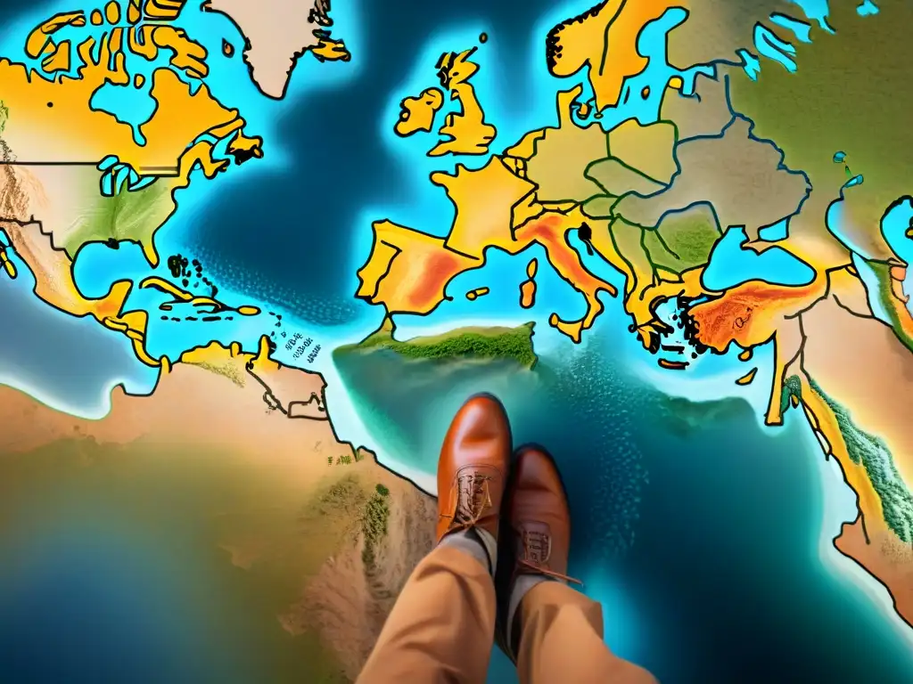 Mapa vintage detallando rutas migratorias de tribus nómadas por el mundo