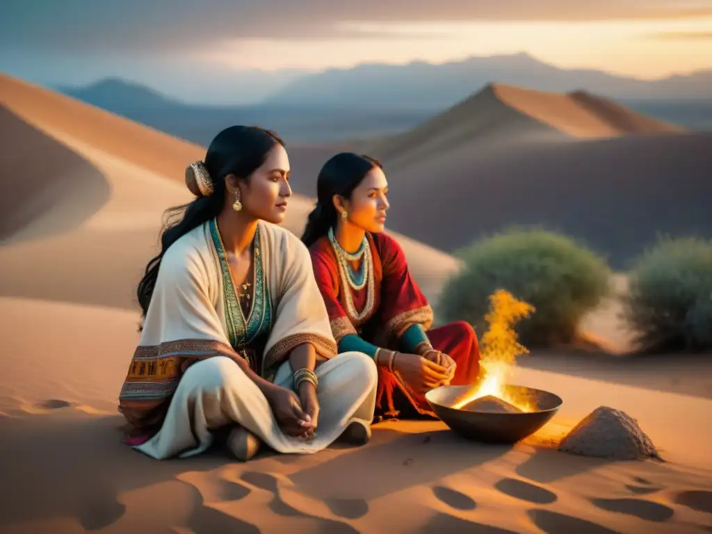 Mujeres nómadas preservando tradiciones bajo el cielo estrellado del desierto