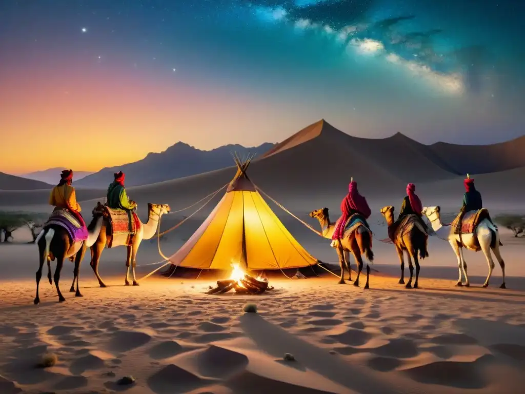 Noche estrellada en el desierto: tribus nómadas participan respetuosamente en ancestral ritual