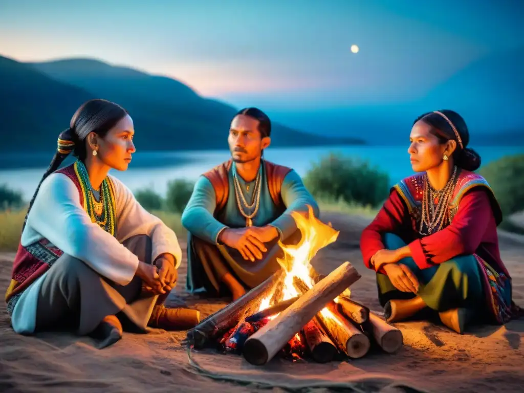 Noche estrellada: tribu nómada alrededor de fogata