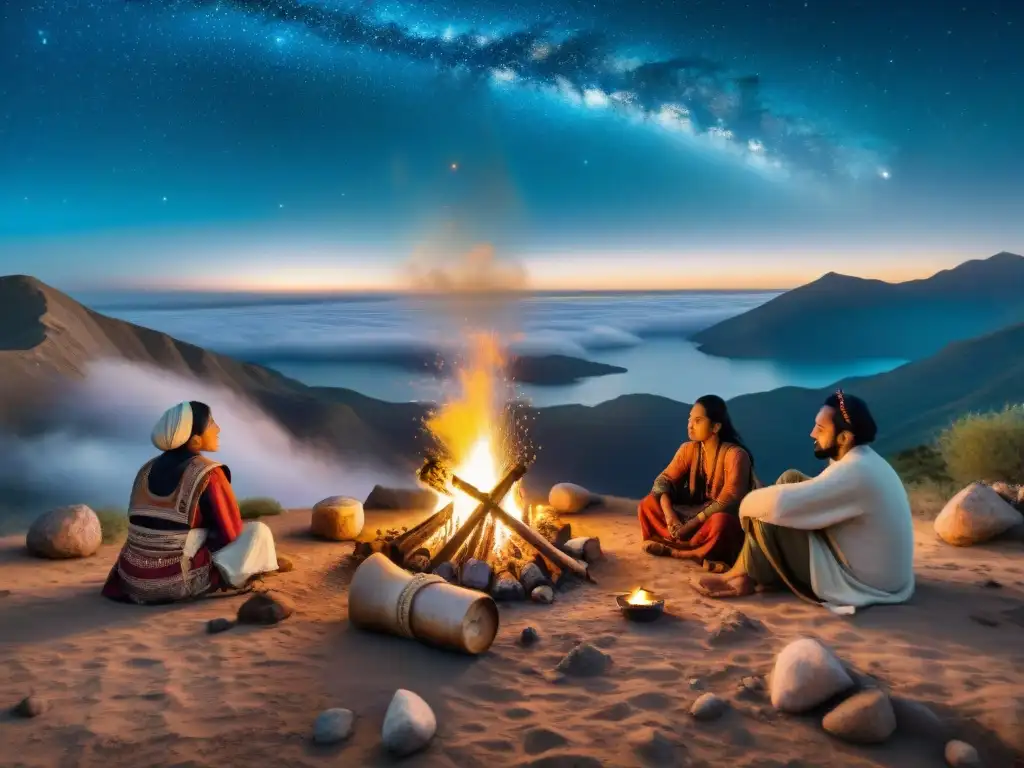 Una noche mágica de tribus nómadas bajo las estrellas, maravilladas por un cometa