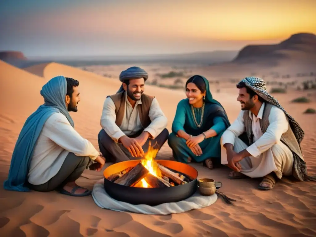 Noches estrelladas en el desierto: tribu nómada preparando platos emblemáticos junto a fogata