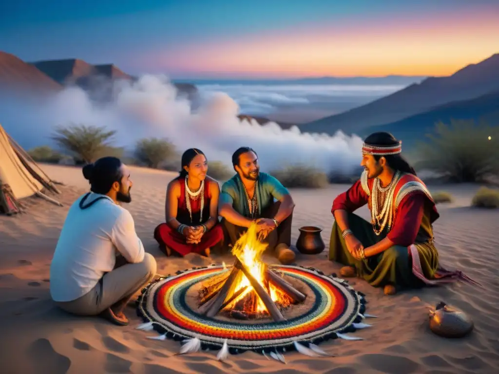 Celebración nocturna de rituales tribales en la vida de una tribu nómada bajo las estrellas