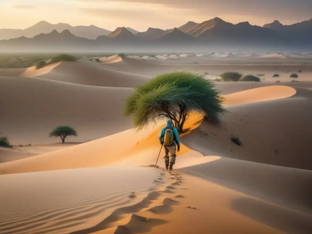 Un nómada solitario siembra esperanza en el desierto, luchando contra la desertificación