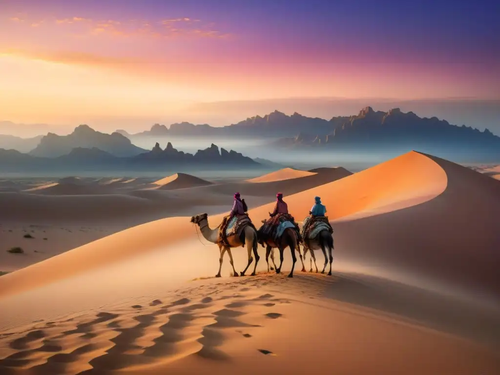 Un paisaje desértico al atardecer con tácticas de guerreros nómadas desiertos