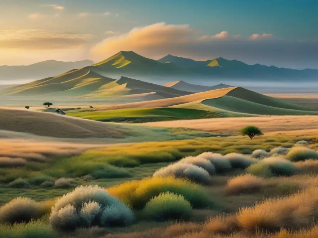 Conquista silenciosa: la invasión en la estepa Un paisaje de estepa tranquilo con flora y fauna autóctona, amenazado por una especie invasora