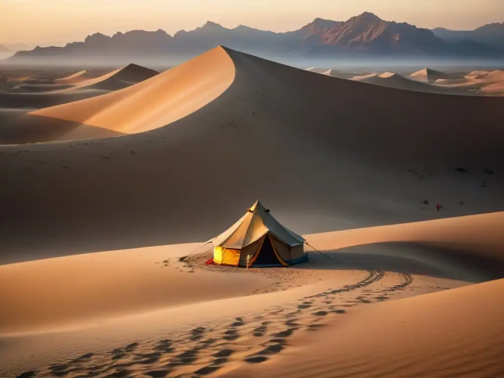 Fotografía de paisajes con tribus nómadas en un desierto al atardecer, evocando la conexión entre humanidad y naturaleza