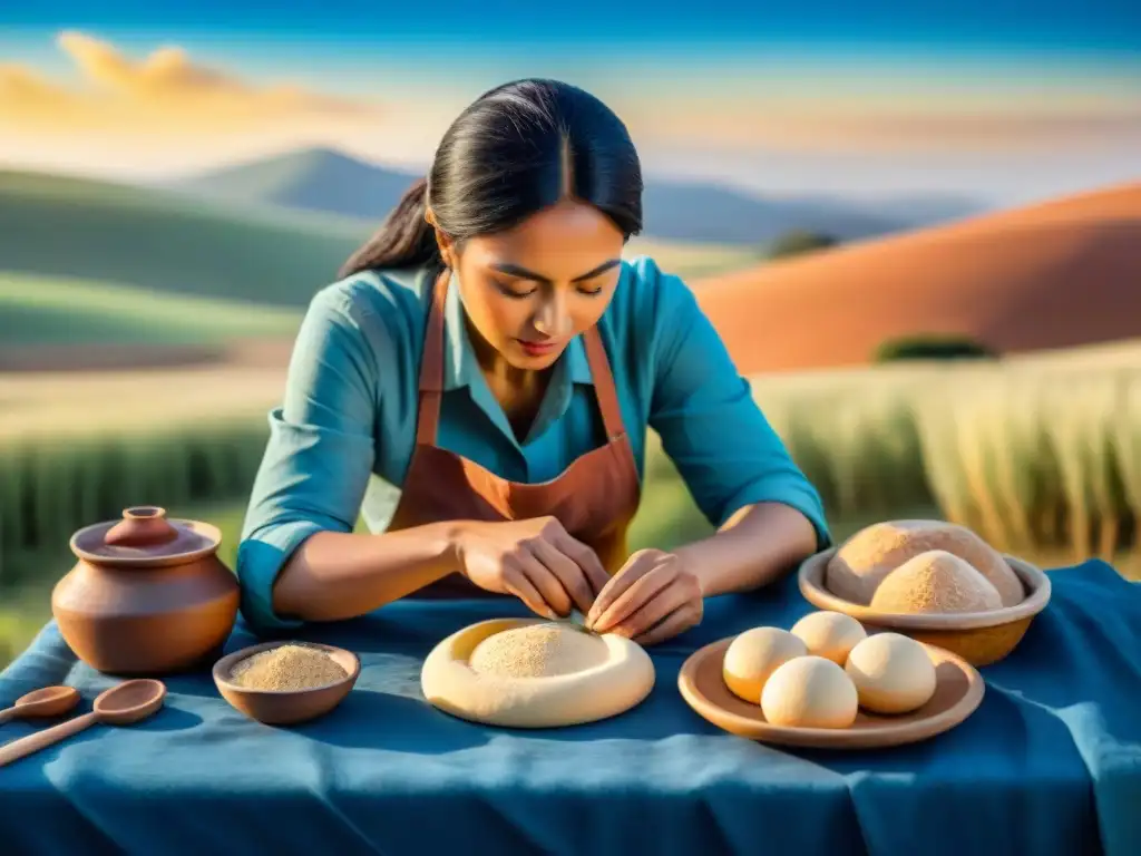 Un panadero nómada amasa masa en llanuras, conservando tradiciones con hornos de barro y herramientas de cocina