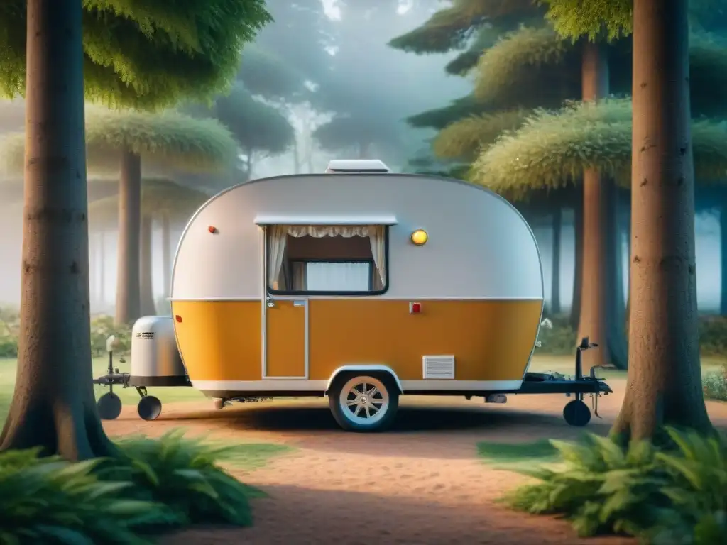 Pintoresca caravana vintage en entorno natural, arquitectura nómada huella ecológica