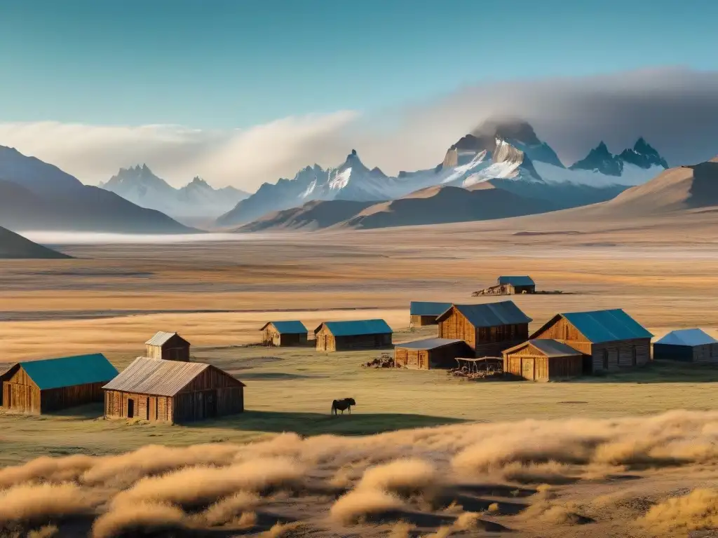 Un pueblo minero vintage en la estepa patagónica, evocando historia y desarrollo sostenible en el paisaje único