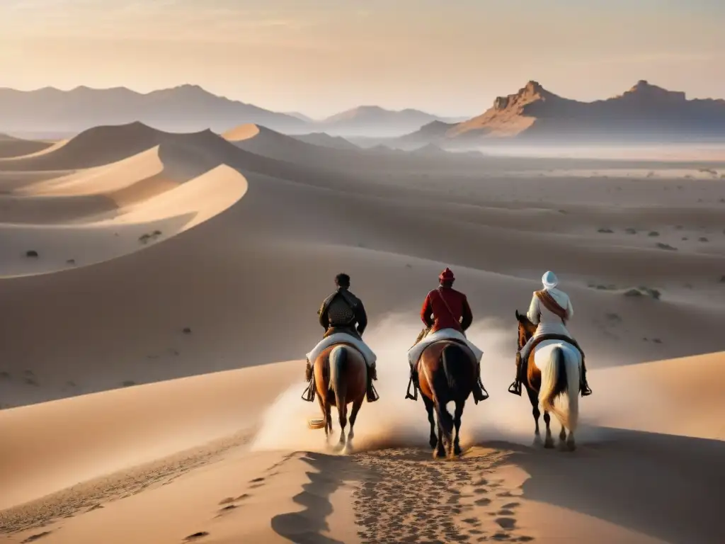 Relación simbiótica entre tribus nómadas y caballos en desierto soleado