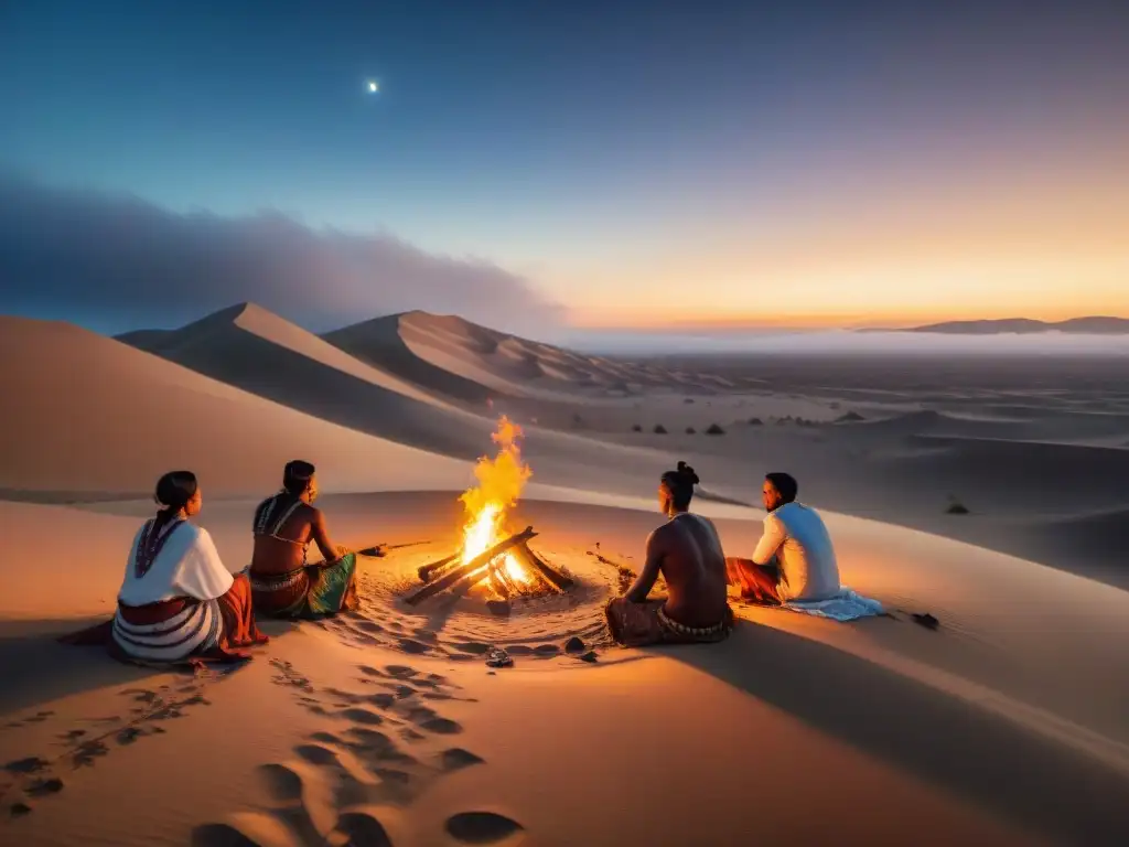 Renacimiento espiritual entre tribus nómadas en ceremonia nocturna en el desierto estrellado