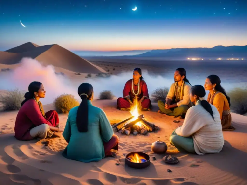 Un ritual espiritual de una tribu nómada en el desierto bajo las estrellas