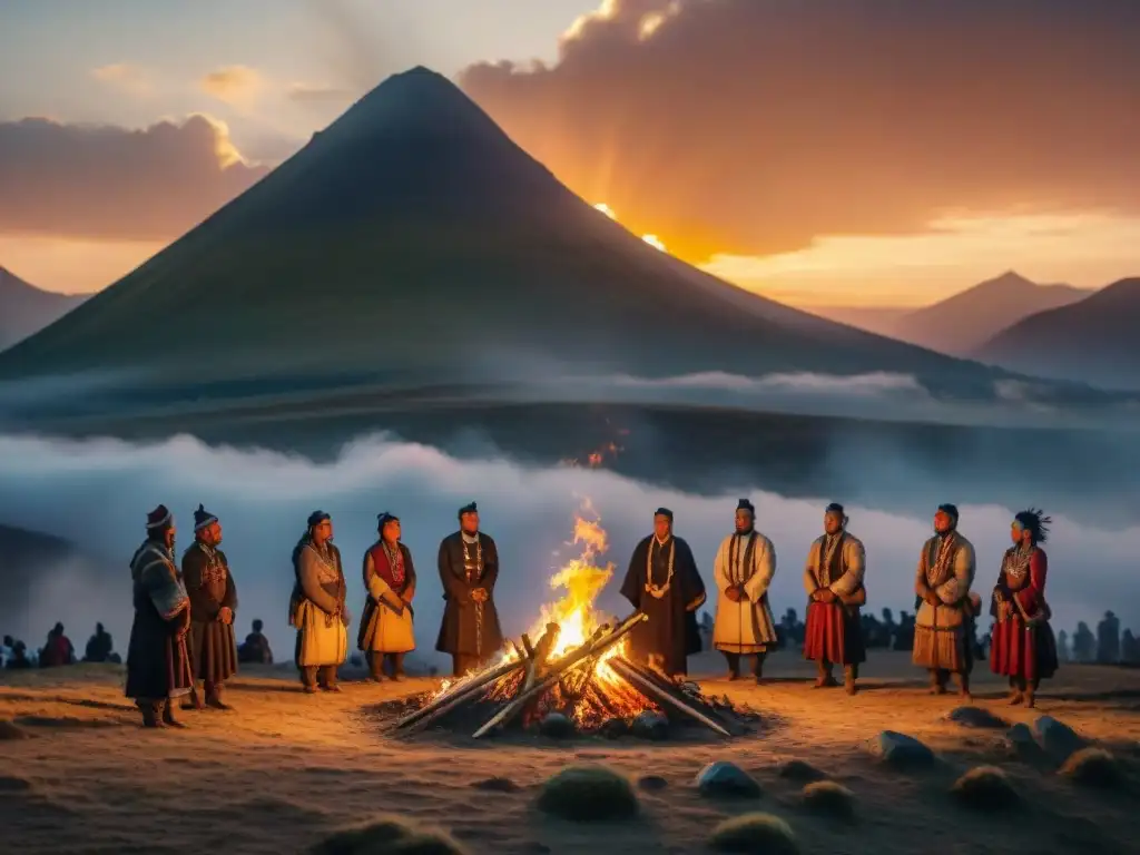 Rituales funerarios de tribus nómadas en las estepas al atardecer