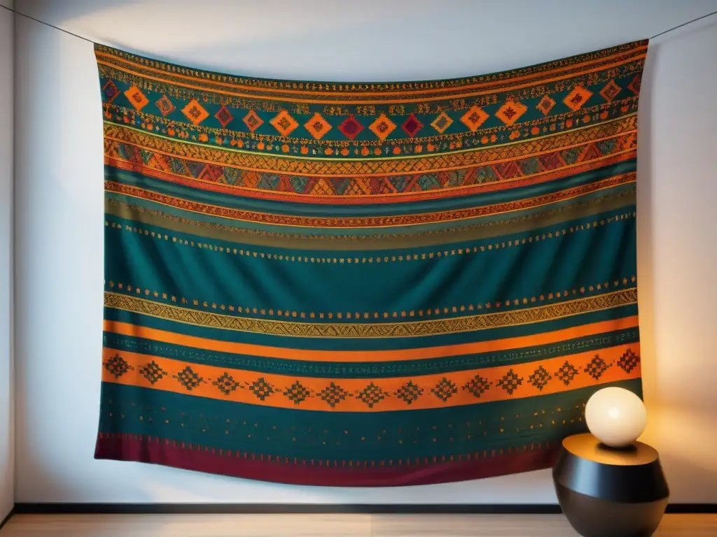 Tapestry de Textiles Nómadas: Historia y Tradición Un tapiz vintage tejido con patrones y colores tradicionales de tribus nómadas, evocando historia y tradición en textiles tribus nómadas historia
