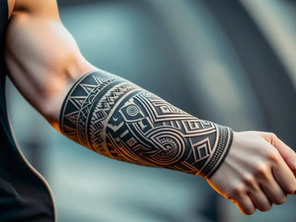 Un tatuaje tribal con significado cultural en un antebrazo envejecido