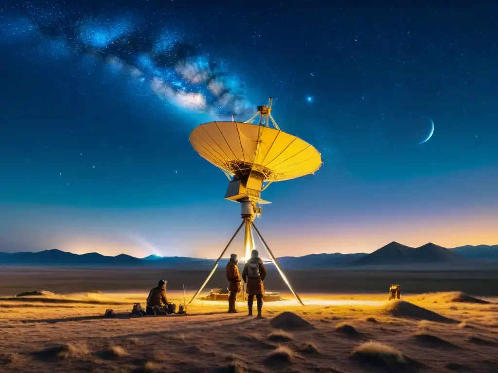 La fusión de tecnología satelital y tradición nómada en las estepas, bajo un cielo estrellado