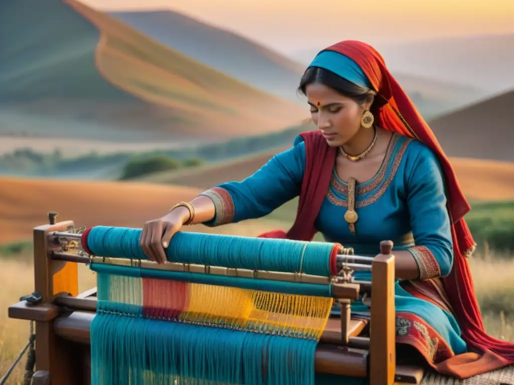 Textiles nómadas de las estepas: Mujeres crean arte textil tradicional al atardecer en las colinas