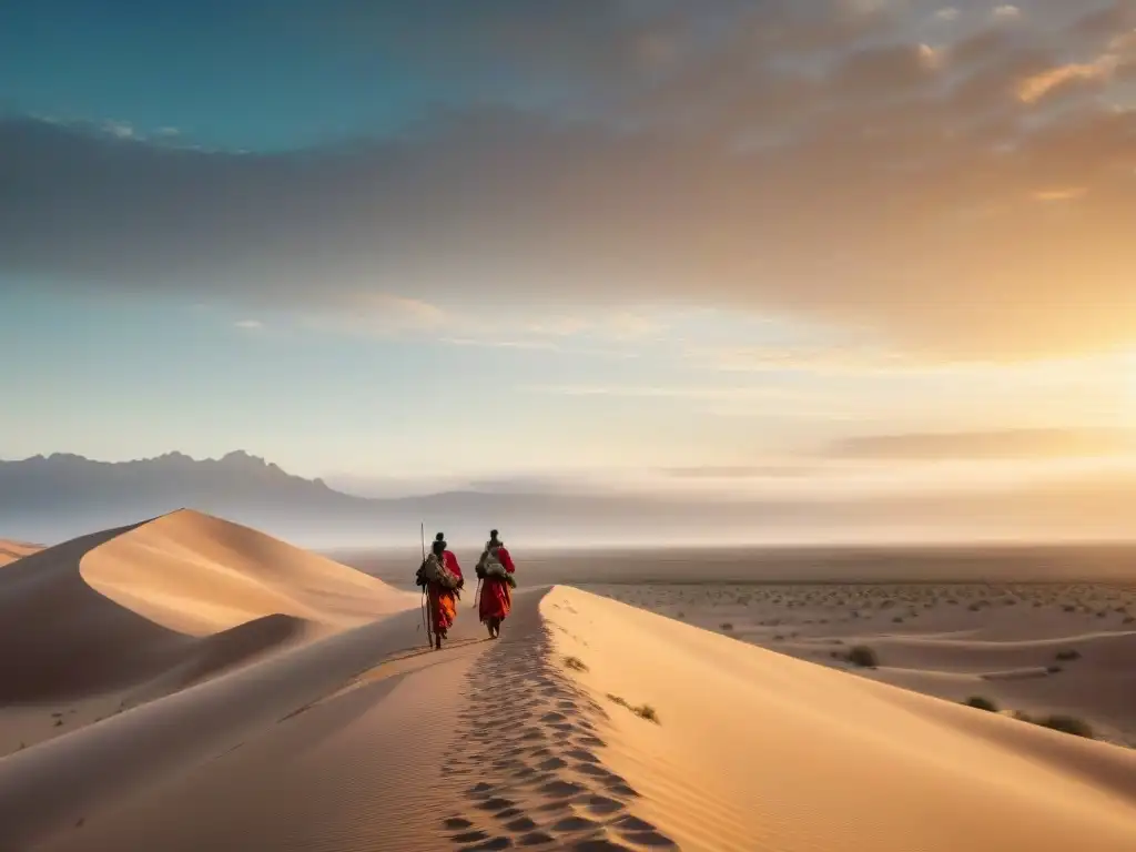 Travesía ancestral: tribu nómada en desierto implacable Travesía épica de tribu nómada en desierto