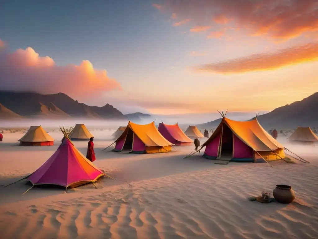 Tribu nómada en el desierto al atardecer, preservando su legado