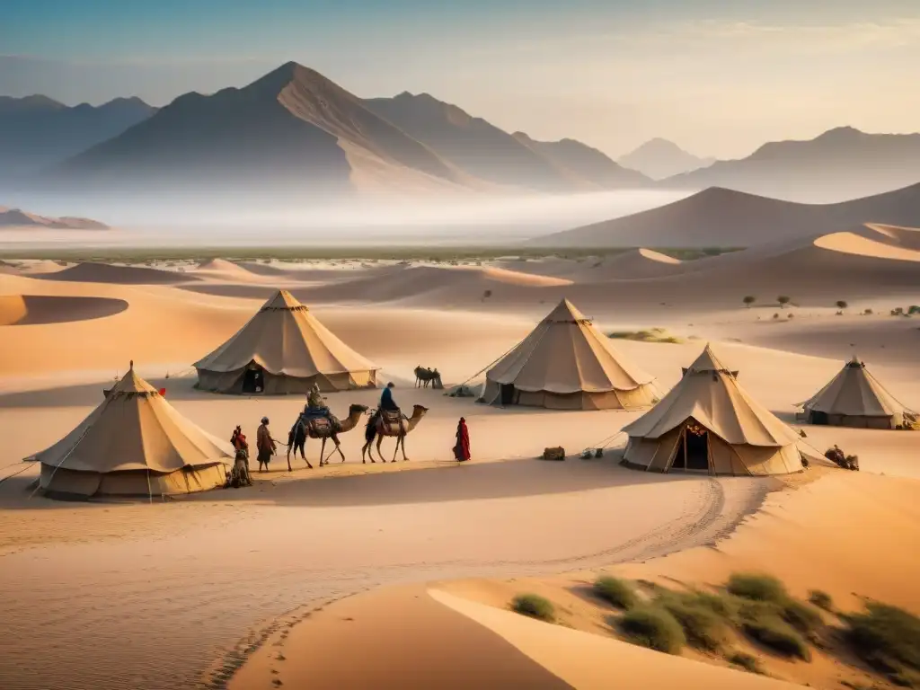 Una tribu nómada en el desierto, practicando costumbres ancestrales y conectando con la naturaleza