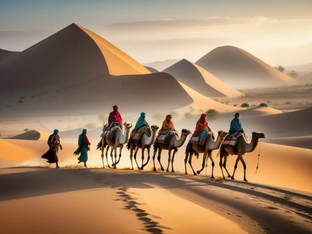 Tribu nómada en desierto, reflejando impacto del cambio climático en su estilo de vida