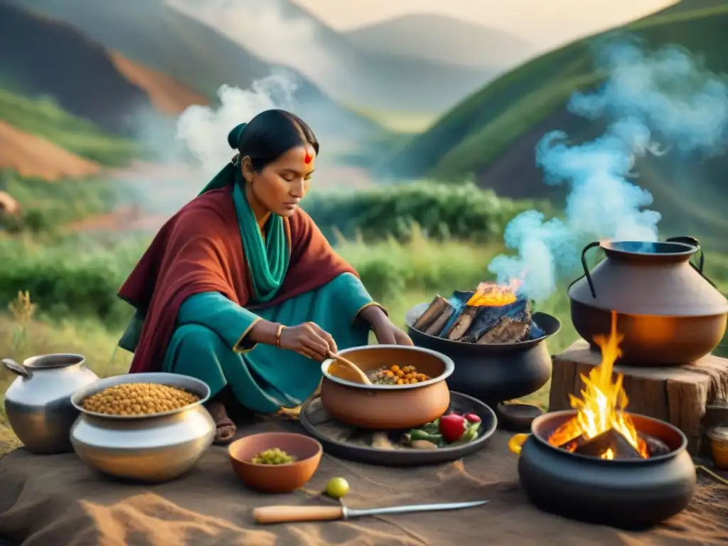 Una tribu nómada cocinando en fogata, utilizando métodos únicos