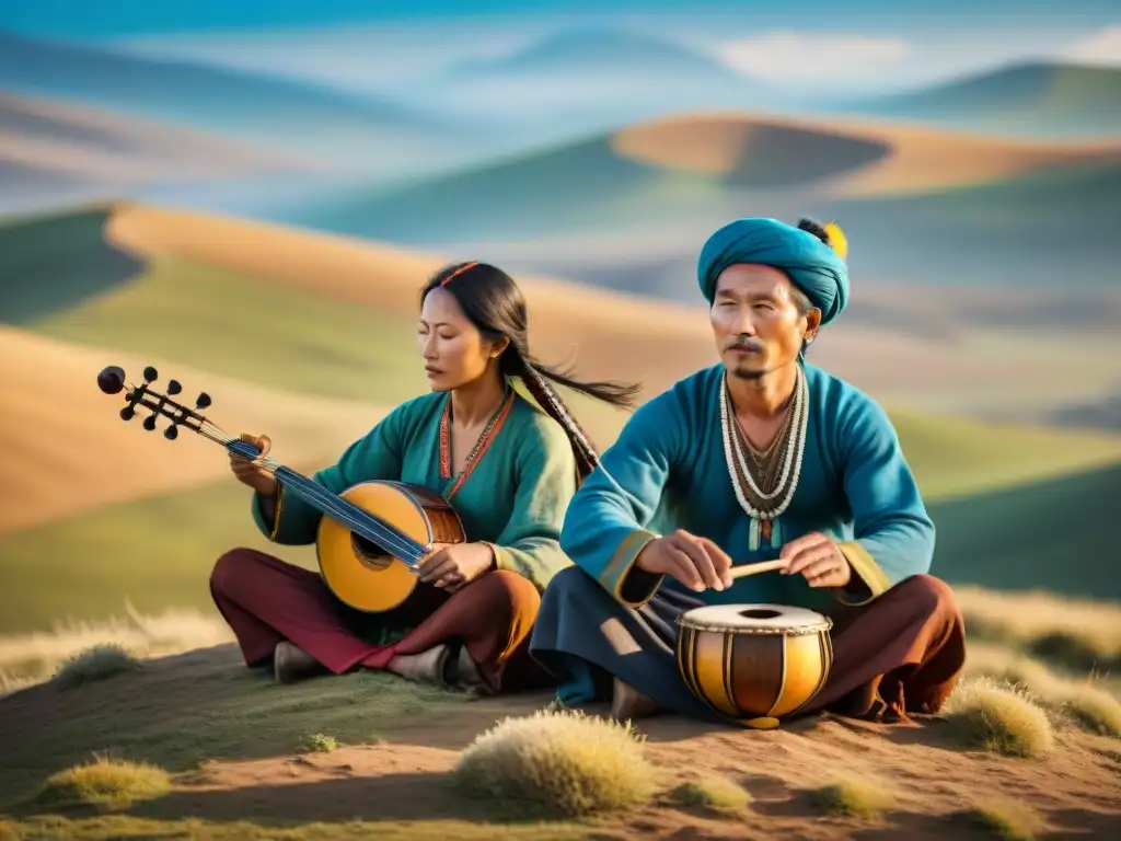 Tribu nómada tocando instrumentos musicales en las estepas - Pasión y tradición cultural