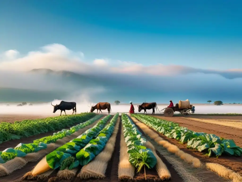 Una tribu nómada practica agricultura sustentable en las llanuras doradas bajo cielo azul