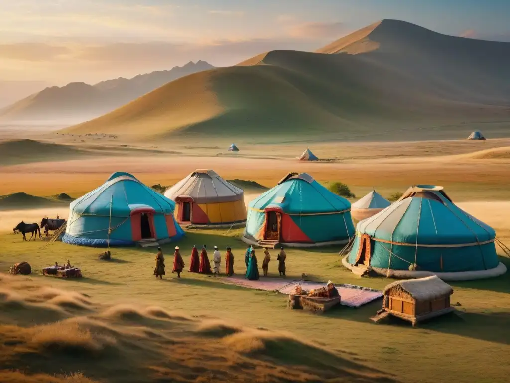 Fotografiando tribus nómadas en estepas al atardecer