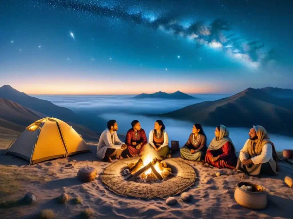 Tribus nómadas observando estrellas bajo el cielo estrellado