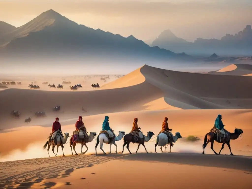 Tribus nómadas realizando tareas esenciales al atardecer en el desierto