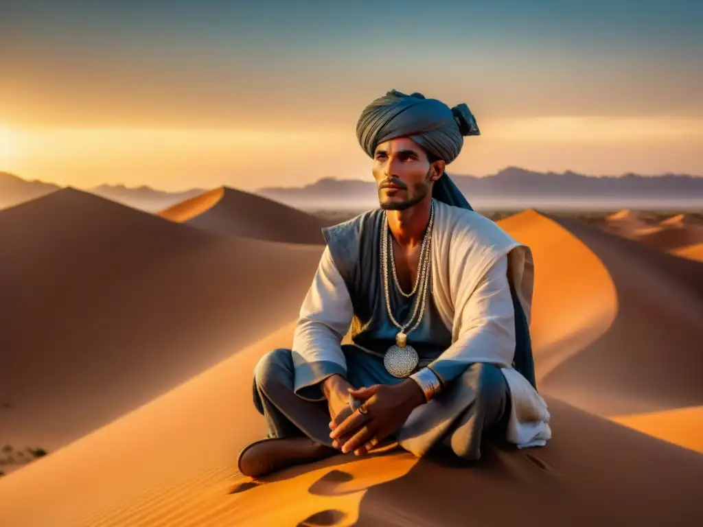 Un tuareg en el Sahara al atardecer, Patrimonio cultural tribus nómadas