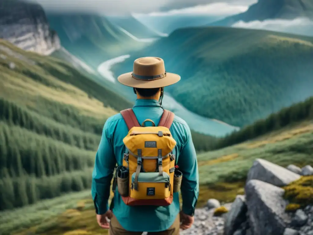 Un valiente fotógrafo aventurero recorriendo terrenos inhóspitos