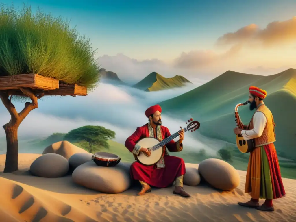 Músicos de la Ruta de la Seda: Colores y Tradición Viaje musical entre culturas: músicos de tribus nómadas fusionan tradiciones en la Ruta de la Seda