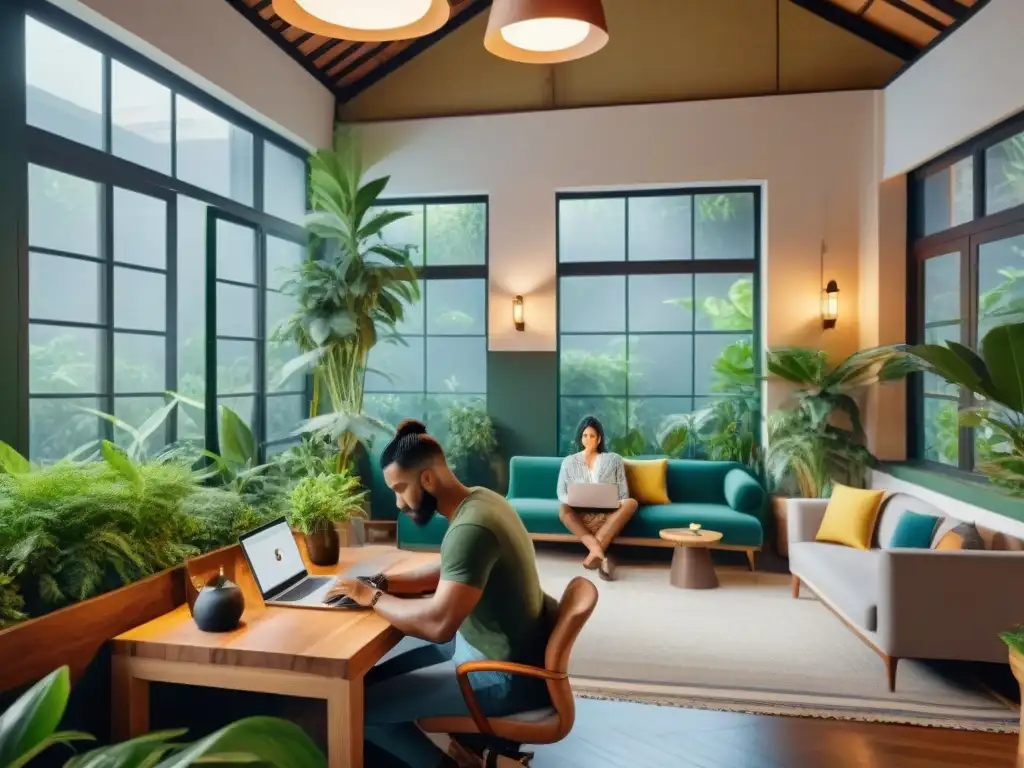 Un vibrante espacio de coworking para nómadas digitales en plataformas trabajo freelance