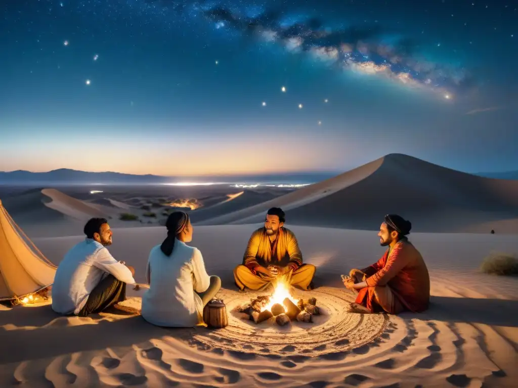 Vibrantes celebraciones de tribus nómadas bajo las estrellas en el desierto