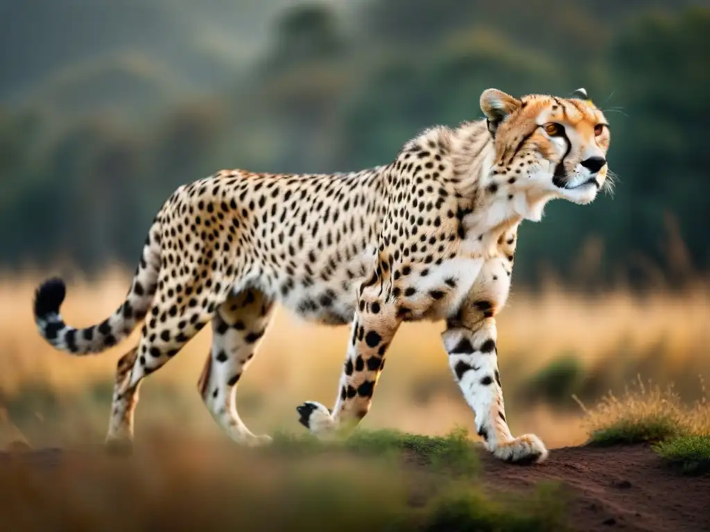 Fotografía de vida salvaje: un majestuoso guepardo en plena carrera, capturando la esencia de la velocidad y gracia en la naturaleza